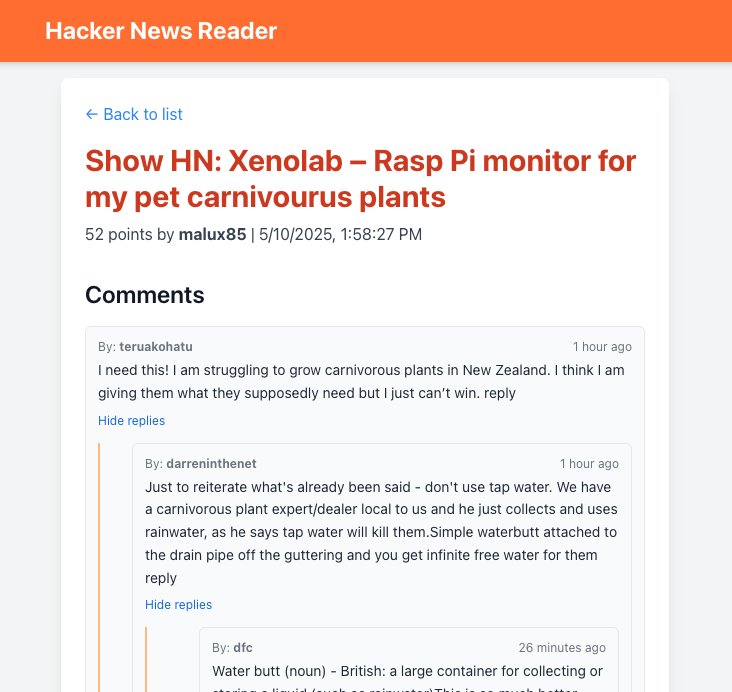 Hacker News App list page