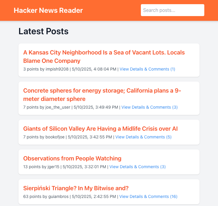 Hacker News App list page
