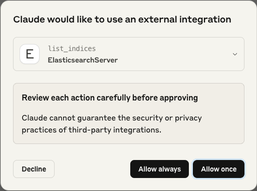 Claude confirmation dialog for using external tools