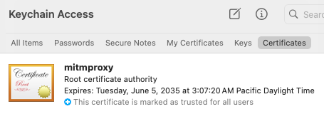 MACOS KeyChain Certificates mitmproxy