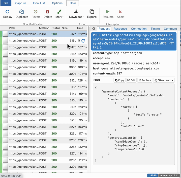 Intercepting Zed API calls with mitmproxy